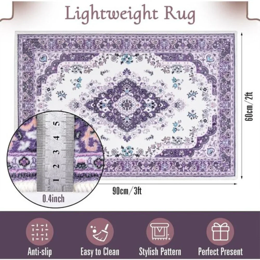 2x3 Purple Floral Rug, Washable Non-Slip Low Pile Vintage Carpet for Entryway
